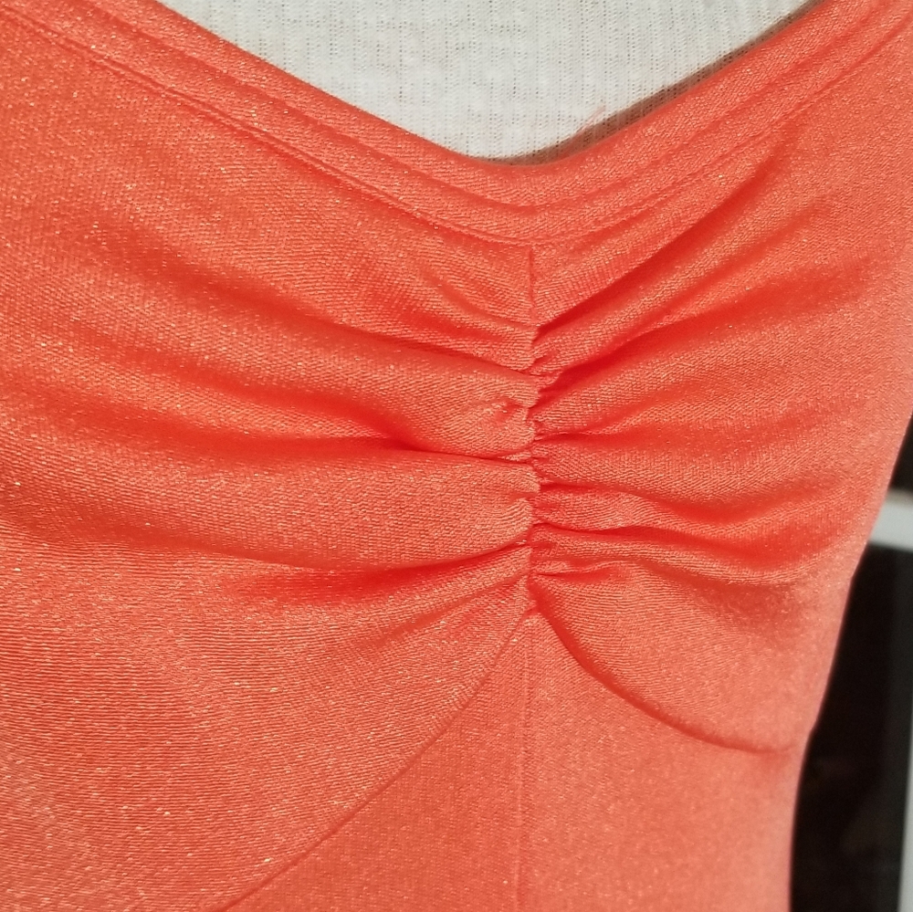 Dress Vintage 70s Soft Shimmer Sleeveless Maxi Orange Size S - Picture 3 of 12